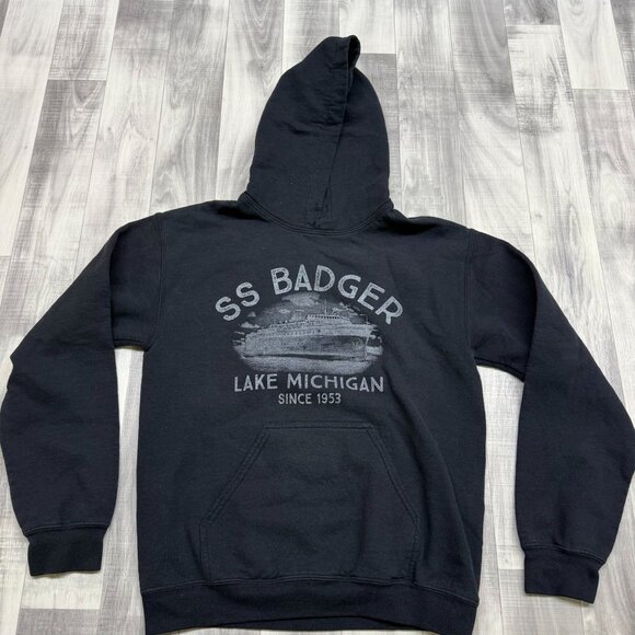 Gildan Other - ✅Mens S Black Graphic Hoodie SS Badger Lake Michigan Pullover Hooded Sweatshirt
